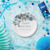 Blue Floral Dusty Blue Waterverf Vrijgezellenfeest Papieren Bordje (Feest)