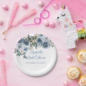 Blue Floral Dusty Blue Waterverf Vrijgezellenfeest Papieren Bordje (Feest)