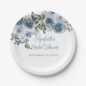 Blue Floral Dusty Blue Waterverf Vrijgezellenfeest Papieren Bordje (Voorkant)