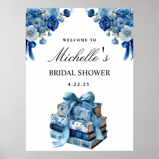 Blue Floral Een nieuw Chapter Vrijgezellenfeest Poster (Voorkant)