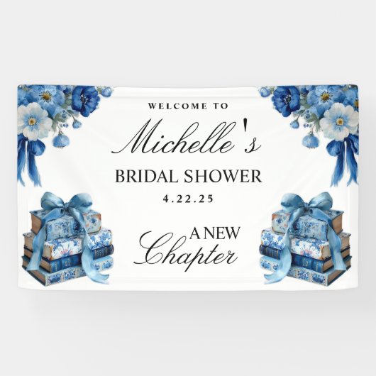 Blue Floral Een nieuwe Chapter Vrijgezellenfeest B Spandoek (Horizontaal)