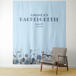 Blue Floral Elegant Bachelorette Backdrop Wandkleed