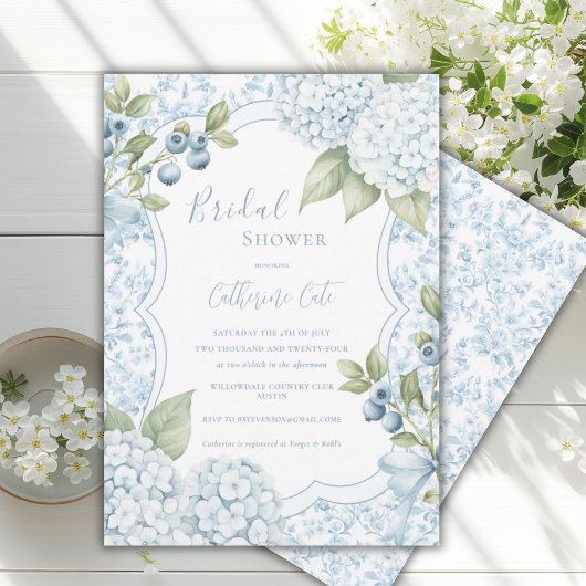 Blue Floral Elegant Blue Hydrangea Bridal Shower  Kaart