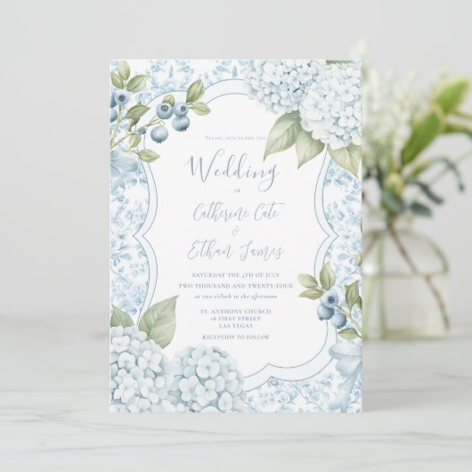 Blue Floral Elegant Blue Hydrangea Wedding Kaart (Staand voorkant)