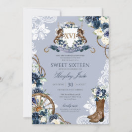 Blue Floral & Elegant Crest Cowgirl Ranch Sweet 16 Kaart
