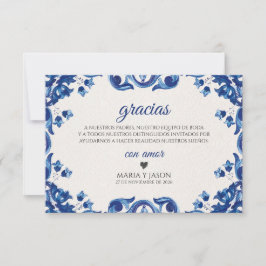 Blue Floral Elegant Fiesta Spanish Wedding Bedankkaart