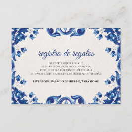 Blue Floral Elegant Fiesta Spanish Wedding Informatiekaartje