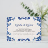 Blue Floral Elegant Fiesta Spanish Wedding Informatiekaartje (Staand voorkant)
