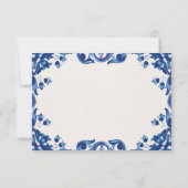 Blue Floral Elegant Fiesta Spanish Wedding RSVP Kaartje (Achterkant)