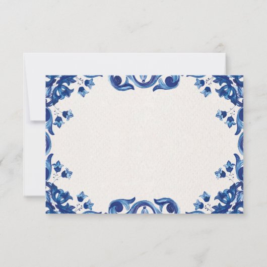 Blue Floral Elegant Fiesta Spanish Wedding RSVP Kaartje (Achterkant)