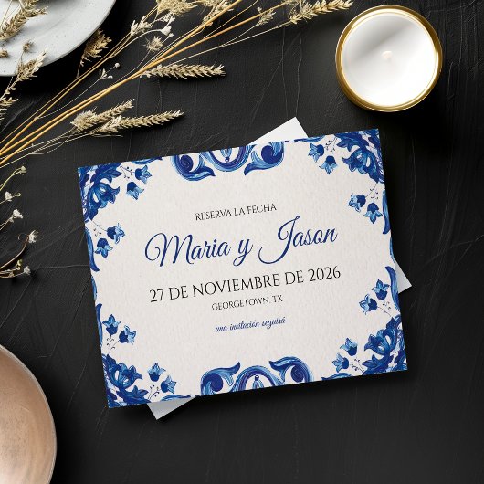 Blue Floral Elegant Fiesta Spanish Wedding Save The Date