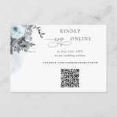 Blue Floral Elegant QR Code RSVP Weddenschap Informatiekaartje (Voorkant)