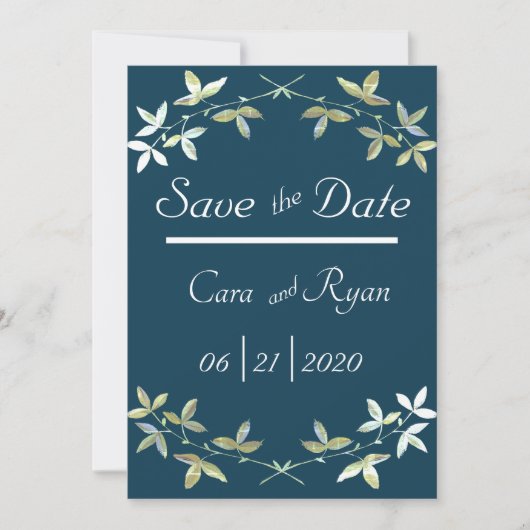 Blue Floral Elegant Simple Chic Stylish Wedding Save The Date (Voorkant)