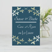 Blue Floral Elegant Simple Chic Stylish Wedding Save The Date (Staand voorkant)
