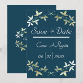 Blue Floral Elegant Simple Chic Stylish Wedding Save The Date (Voorkant / Achterkant)