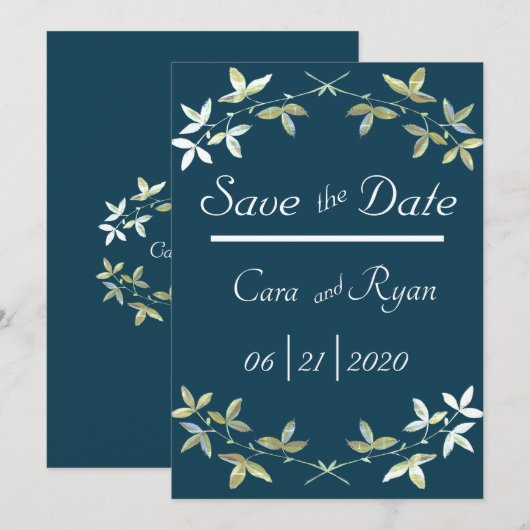 Blue Floral Elegant Simple Chic Stylish Wedding Save The Date (Voorkant / Achterkant)