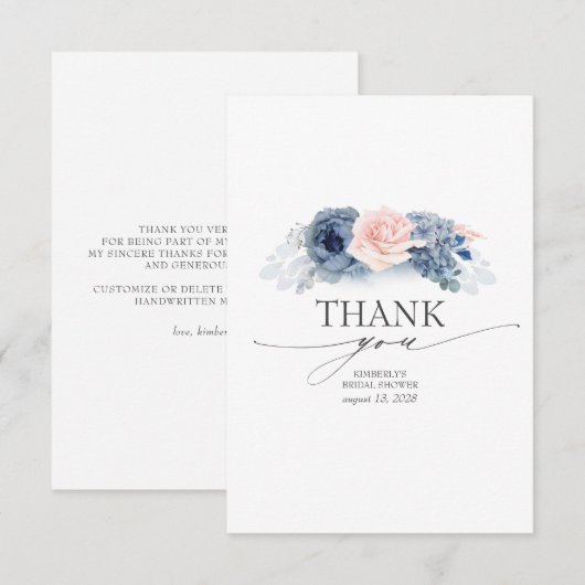 Blue Floral Elegant Vrijgezellenfeest Hartelijk da Kaart (Voorkant / Achterkant)