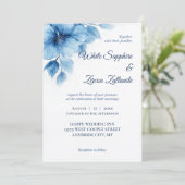 Blue Floral Elegant Wedding Invitation Kaart (Staand voorkant)