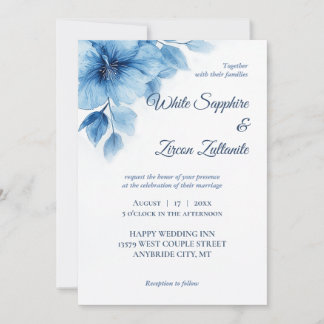 Blue Floral Elegant Wedding Invitation Kaart