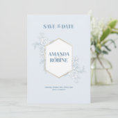 Blue Floral Elegant Wedding Invitation Kaart (Staand voorkant)
