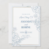 Blue Floral Elegant Wedding Invitation Kaart (Achterkant)