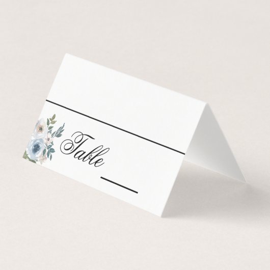 Blue Floral Elegant Wedding Name Place Cards Kaart (Voorkant)