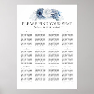 Blue Floral Elegant Wedding Seating Chart Poster