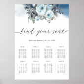 Blue Floral Elegant Wedding Seding Chart Sign Poster (Voorkant)
