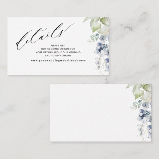 Blue Floral Elegant Wedding Website /Details Informatiekaartje (Voorkant / Achterkant)
