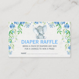 Blue Floral Elephant Baby Luier Raffle Ticket Informatiekaartje