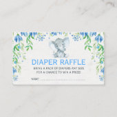 Blue Floral Elephant Baby Luier Raffle Ticket Informatiekaartje (Voorkant)