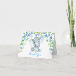 Blue Floral Elephant Baby shower Dank u voor uw op Bedankkaart
