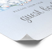 Blue Floral Elephant Baby shower Gastenboek teken Poster (Hoek)