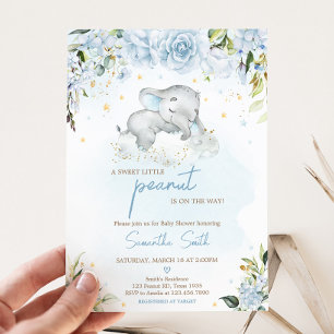 Blue Floral Elephant Baby shower Kaart