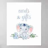 Blue Floral Elephant Baby shower Kaarten en gesche Poster (Voorkant)