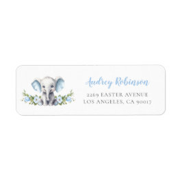 Blue Floral Elephant Baby shower retouradres Etiket