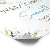 Blue Floral Elephant Baby shower Welkom Poster (Hoek)