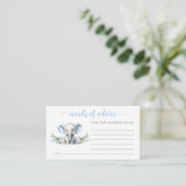 Blue Floral Elephant Baby shower Woorden van advie Informatiekaartje (Staand voorkant)