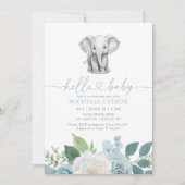 Blue Floral Elephant Boy Baby shower Kaart (Voorkant)