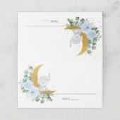 Blue Floral Elephant Crescent Moon Guest Name Plaatskaartje (Buitenkant ongevouwen)
