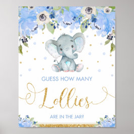 Blue Floral Elephant, denk je eens hoeveel Lollies Poster