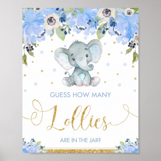 Blue Floral Elephant, denk je eens hoeveel Lollies Poster (Voorkant)