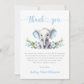 Blue Floral Elephant Little Peanut Baby Shower Bedankkaart (Voorkant)
