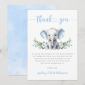 Blue Floral Elephant Little Peanut Baby Shower Bedankkaart (Voorkant / Achterkant)