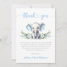 Blue Floral Elephant Little Peanut Baby Shower Bedankkaart