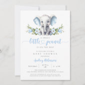 Blue Floral Elephant Little Peanut Baby Shower Kaart (Voorkant)