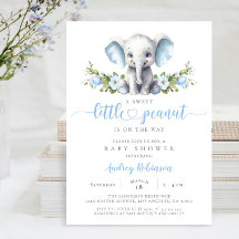 Blue Floral Elephant Little Peanut Baby Shower