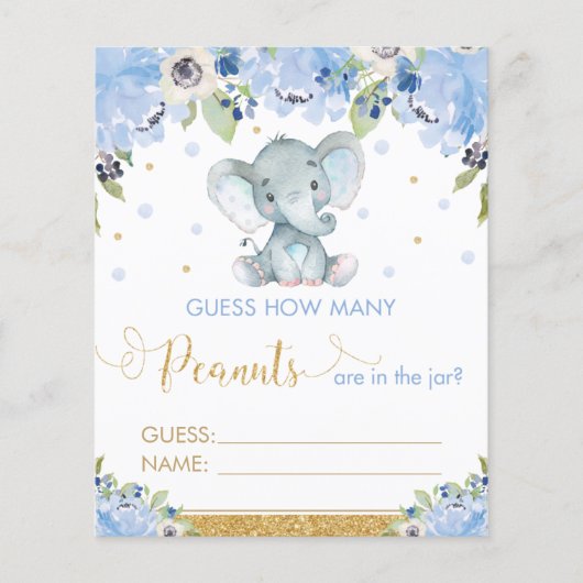 Blue Floral Elephant raad hoeveel pinda's er zijn (Voorkant)