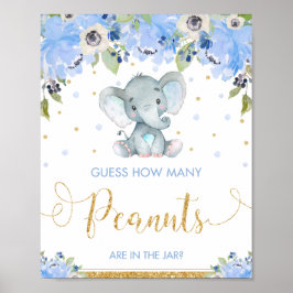 Blue Floral Elephant raad hoeveel pinda's er zijn Poster