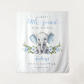 Blue Floral Elephant Waterverf Baby Boy Shower Wandkleed (Voorkant)